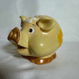 Vintage Ceramic Piggy Bank Tan with white & Yellow Flowers